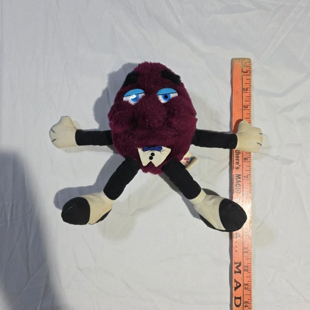 Vintage 1988 California Raisins Acme Plush Purple Fuzzy Tuxedo Mascot Toy 9in